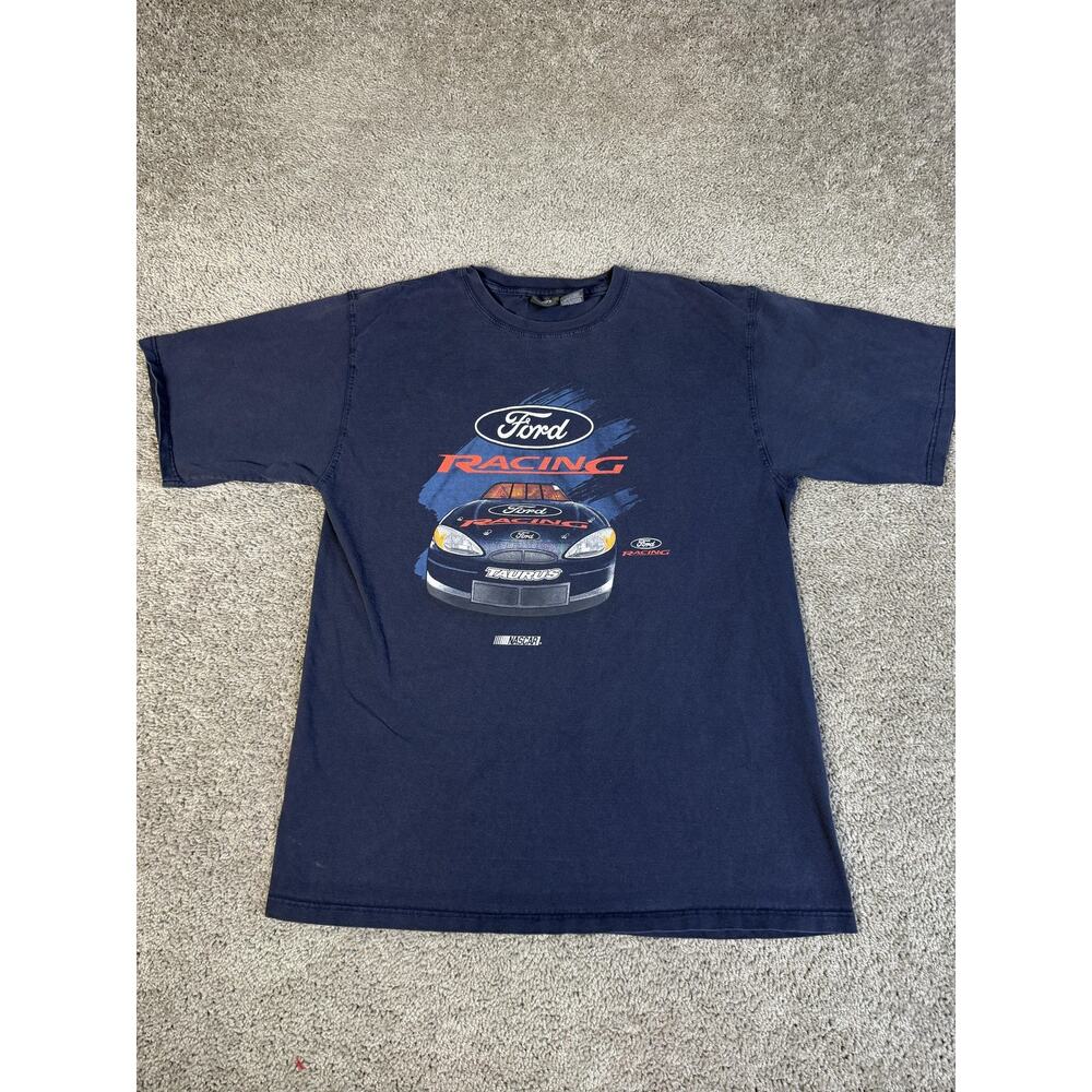 Ford Racing Shirt Mens L Blue NASCAR Auto Racing Taurus Graphic Tee 100% Cotton